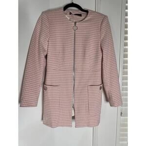 ZARA PINK/WHITE HOUNDSTOOTH FROCK COAT PADDED SHOULDERS L